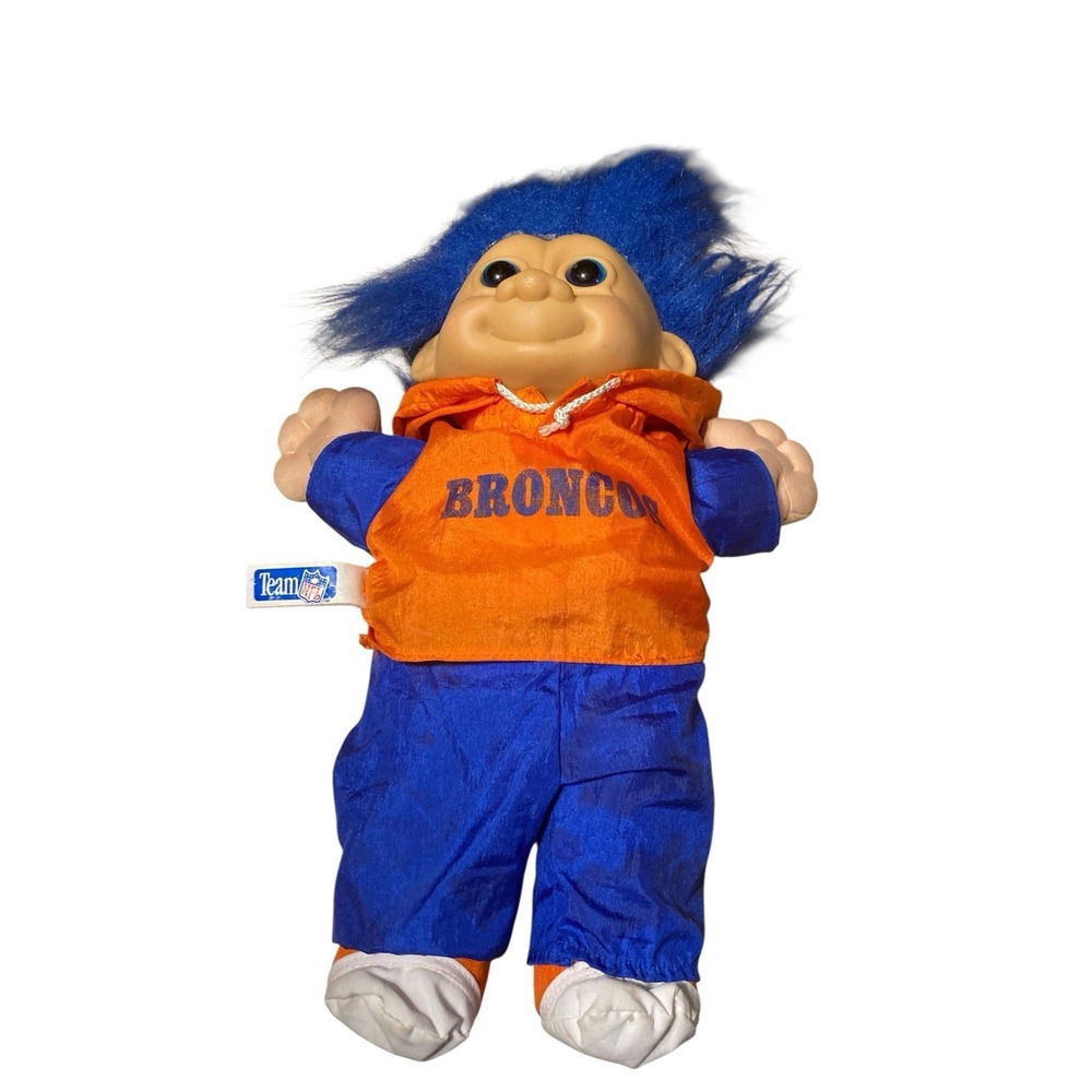Russ Denver Broncos NFL Good Luck Troll Doll Orange Jersey Blue Hair *READ*